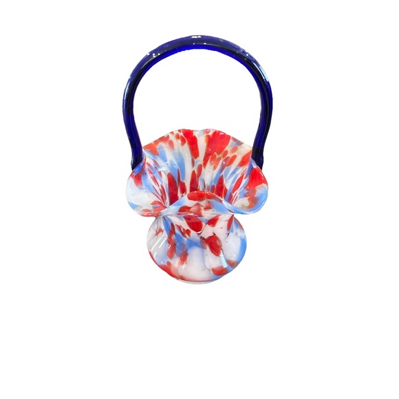 Vintage Czech Spatter Glass Basket Red White And Blue 7.25"x4.5"‎ - Picture 1 of 4
